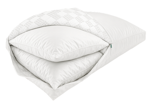Oreiller MelaSleep garni de ses deux inserts, housse matelassée ouverte